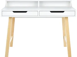 Secretaria Em Madeira Clara E Branca Com 2 Gavetas 110 X 58 Cm Barie