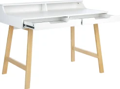 Secretaria Em Madeira Clara E Branca Com 2 Gavetas 110 X 58 Cm Barie