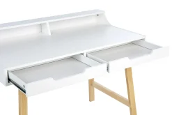 Secretaria Em Madeira Clara E Branca Com 2 Gavetas 110 X 58 Cm Barie