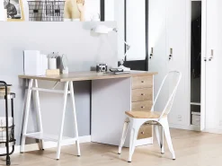 Secretaria Em Madeira Clara Com 5 Gavetas 140 X 60 Cm Heber