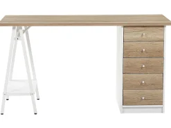 Secretaria Em Madeira Clara Com 5 Gavetas 140 X 60 Cm Heber