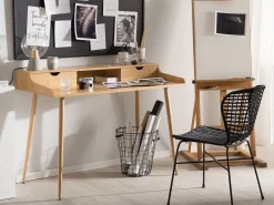 Secretaria Em Madeira Clara Com 2 Gavetas 120 X 60 Cm Lenora