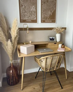 Secretaria Em Madeira Clara Com 2 Gavetas 120 X 60 Cm Lenora