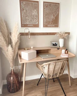 Secretaria Em Madeira Clara Com 2 Gavetas 120 X 60 Cm Lenora