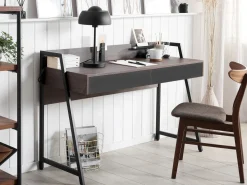 Secretaria Em Madeira Escura Com 2 Gavetas 120 X 50 Cm Harwich