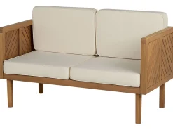 Sofa De Jardim De 2 Lugares Em Madeira De Acacia Com Almofadas Brancas Baratti
