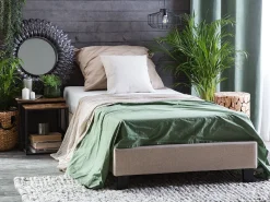 Sommier De Solteiro Em Tecido Creme 90 X 200 Cm Roanne