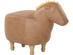 Tamborete Animal Em Pele Sintetica Cor De Areia Horse