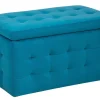 Tamborete Com Arrumação Em Veludo Azul Turquesa 72 X 42 Cm Michigan