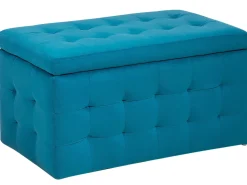 Tamborete Com Arrumação Em Veludo Azul Turquesa 72 X 42 Cm Michigan
