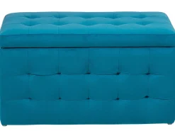 Tamborete Com Arrumação Em Veludo Azul Turquesa 72 X 42 Cm Michigan