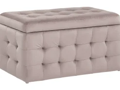 Tamborete Com Arrumação Em Veludo Rosa 72 X 42 Cm Michigan