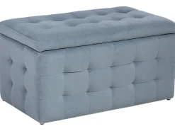 Tamborete Com Arrumação Em Veludo Cinzento 72 X 42 Cm Michigan