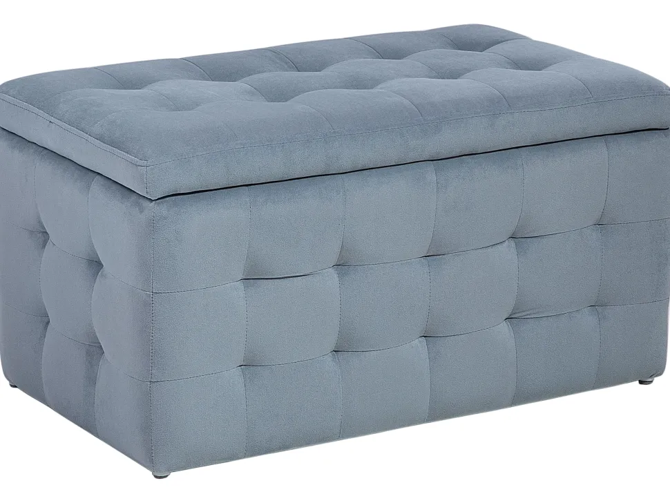 Tamborete Com Arrumação Em Veludo Cinzento 72 X 42 Cm Michigan