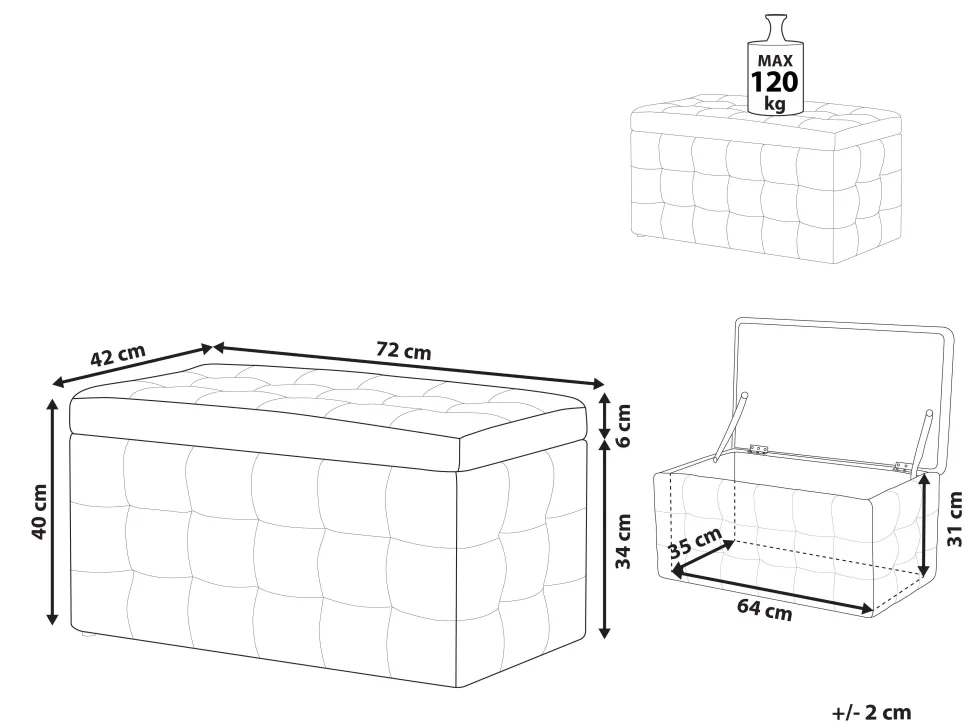 Tamborete Com Arrumação Em Veludo Cinzento 72 X 42 Cm Michigan