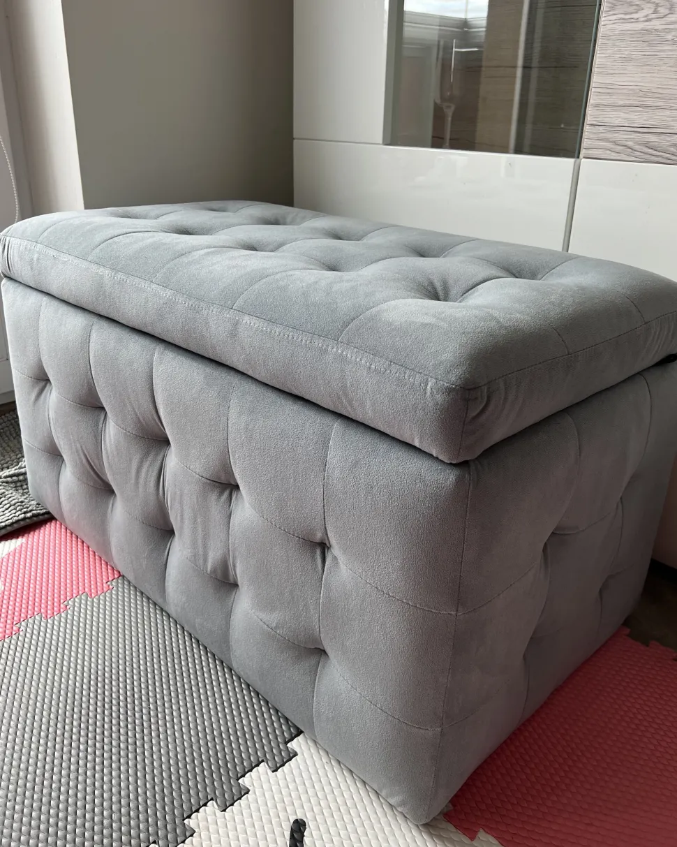 Tamborete Com Arrumação Em Veludo Cinzento 72 X 42 Cm Michigan