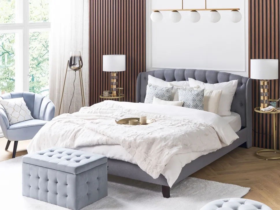 Tamborete Com Arrumação Em Veludo Cinzento 72 X 42 Cm Michigan