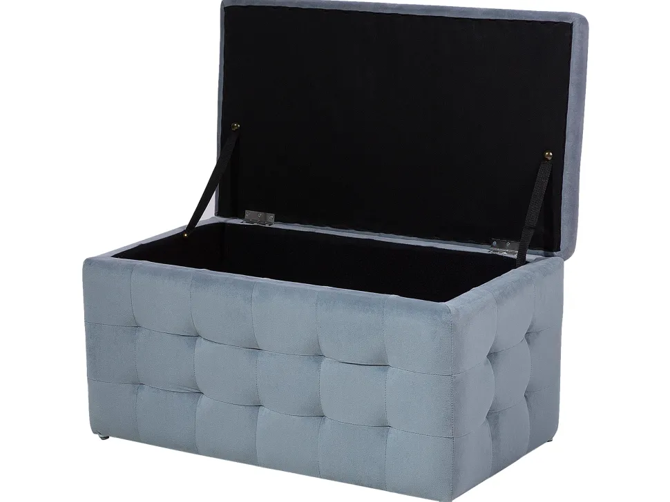 Tamborete Com Arrumação Em Veludo Cinzento 72 X 42 Cm Michigan