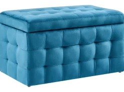 Tamborete Com Arrumação Em Veludo Azul Escuro 72 X 42 Cm Michigan