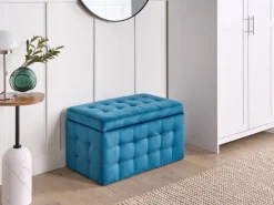 Tamborete Com Arrumação Em Veludo Azul Escuro 72 X 42 Cm Michigan