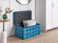 Tamborete Com Arrumação Em Veludo Azul Escuro 72 X 42 Cm Michigan