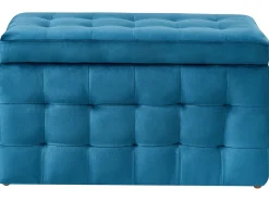 Tamborete Com Arrumação Em Veludo Azul Escuro 72 X 42 Cm Michigan