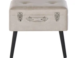 Tamborete Com Arrumação Em Pele Sintetica Creme Mallard