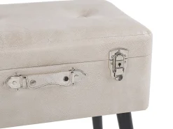 Tamborete Com Arrumação Em Pele Sintetica Creme Mallard