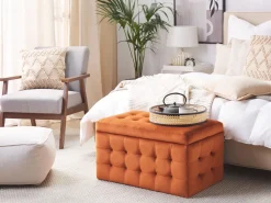 Tamborete Com Arrumação Em Veludo Laranja 72 X 42 Cm Michigan