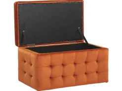 Tamborete Com Arrumação Em Veludo Laranja 72 X 42 Cm Michigan