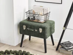 Tamborete Com Arrumação Em Bombazine Verde Mallard