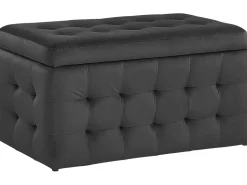 Tamborete Com Arrumação Em Veludo Preto 72 X 42 Cm Michigan