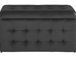 Tamborete Com Arrumação Em Veludo Preto 72 X 42 Cm Michigan