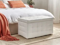 Tamborete Com Arrumação Em Pele Sintetica Branca 72 X 42 Cm Michigan