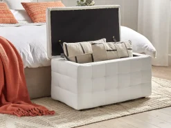 Tamborete Com Arrumação Em Pele Sintetica Branca 72 X 42 Cm Michigan