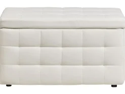 Tamborete Com Arrumação Em Pele Sintetica Branca 72 X 42 Cm Michigan