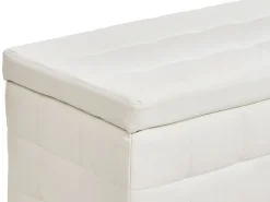 Tamborete Com Arrumação Em Pele Sintetica Branca 72 X 42 Cm Michigan