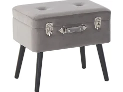 Tamborete Com Arrumação Em Veludo Cinzento Mallard