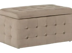 Tamborete Com Arrumação Em Veludo Castanho Claro 72 X 42 Cm Michigan