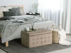 Tamborete Com Arrumação Em Veludo Castanho Claro 72 X 42 Cm Michigan