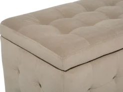 Tamborete Com Arrumação Em Veludo Castanho Claro 72 X 42 Cm Michigan