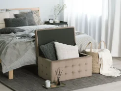 Tamborete Com Arrumação Em Veludo Castanho Claro 72 X 42 Cm Michigan