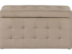 Tamborete Com Arrumação Em Veludo Castanho Claro 72 X 42 Cm Michigan