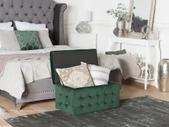 Tamborete Com Arrumação Em Veludo Verde Escuro 72 X 42 Cm Michigan