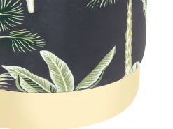 Tamborete Com Arrumação Veludo Verde E Preto E Padrao De Folhas 38 Cm Wriley