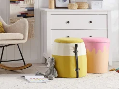 Tamborete Em Bombazine Amarela Com Arrumação Ruby