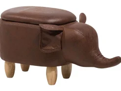 Tamborete Em Pele Sintetica Castanha Escura Com Arrumação Elephant
