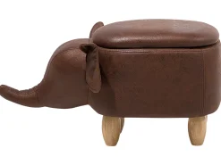 Tamborete Em Pele Sintetica Castanha Escura Com Arrumação Elephant