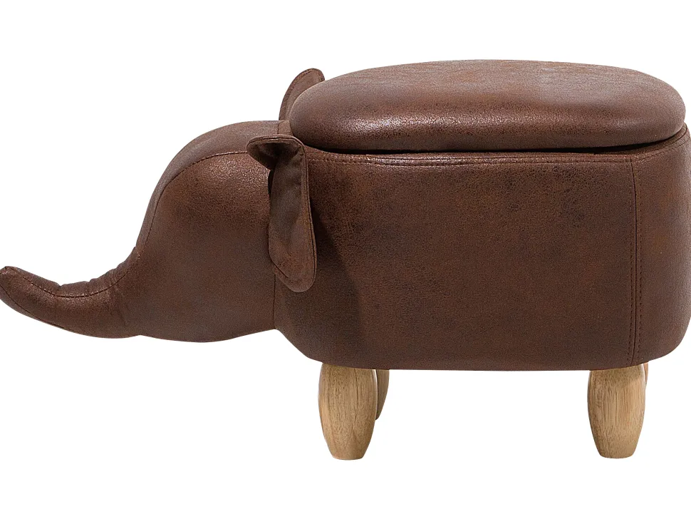 Tamborete Em Pele Sintetica Castanha Escura Com Arrumação Elephant