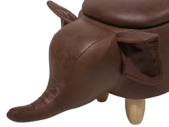 Tamborete Em Pele Sintetica Castanha Escura Com Arrumação Elephant